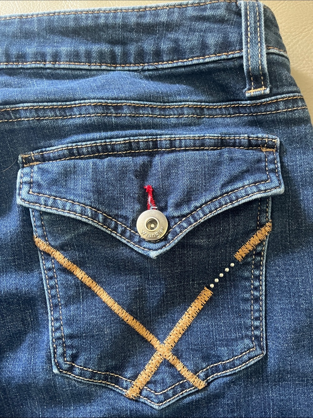 Wrangler Navy Blue Denim Jeans with Red Stitch Detail